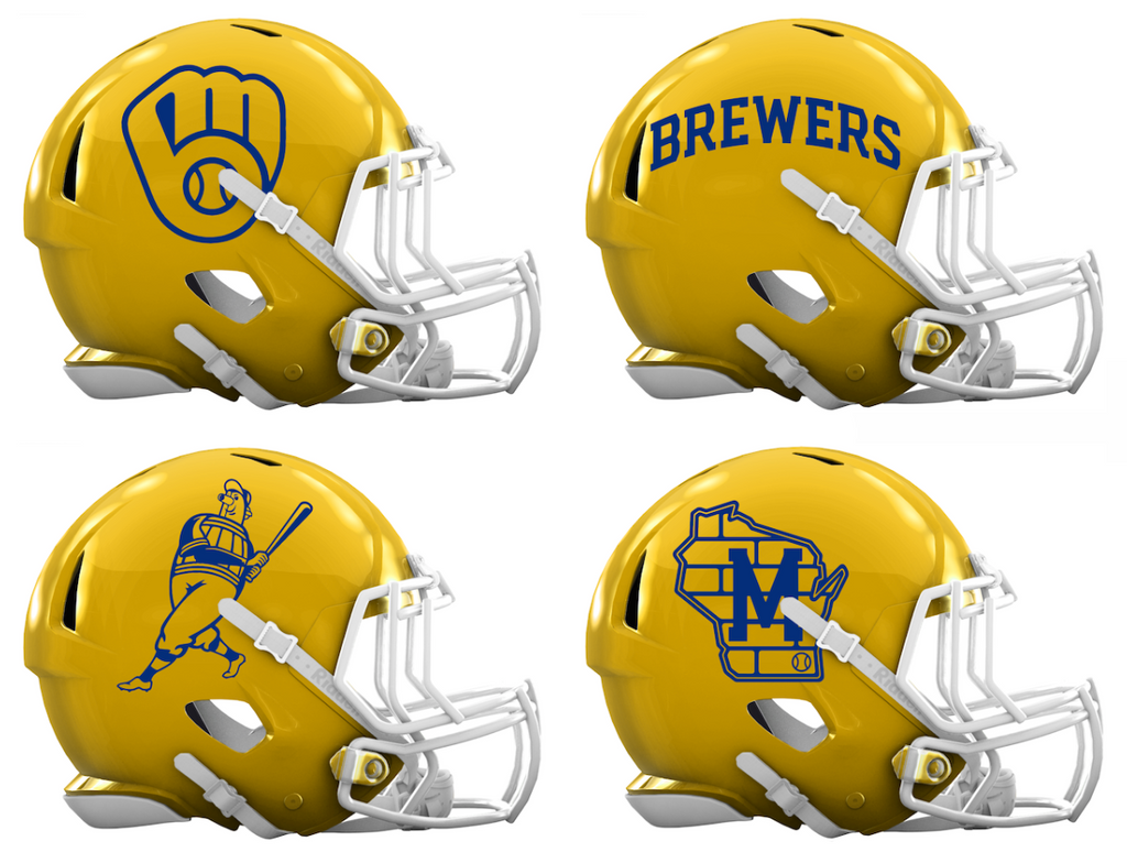 Milwaukee Brewers Custom Concept Yellow Mini Riddell Speed Football Helmet - SportsJewelryProShop