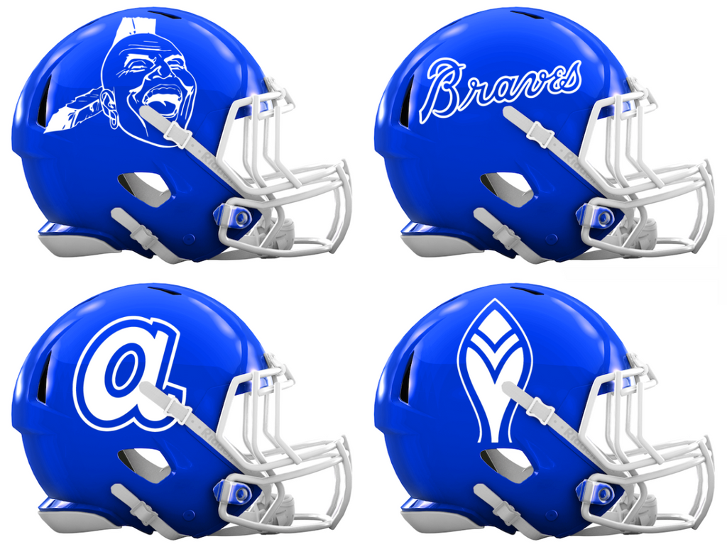Atlanta Braves Retro Throwback Custom Concept Royal Blue Mini Riddell Speed Football Helmet - SportsJewelryProShop