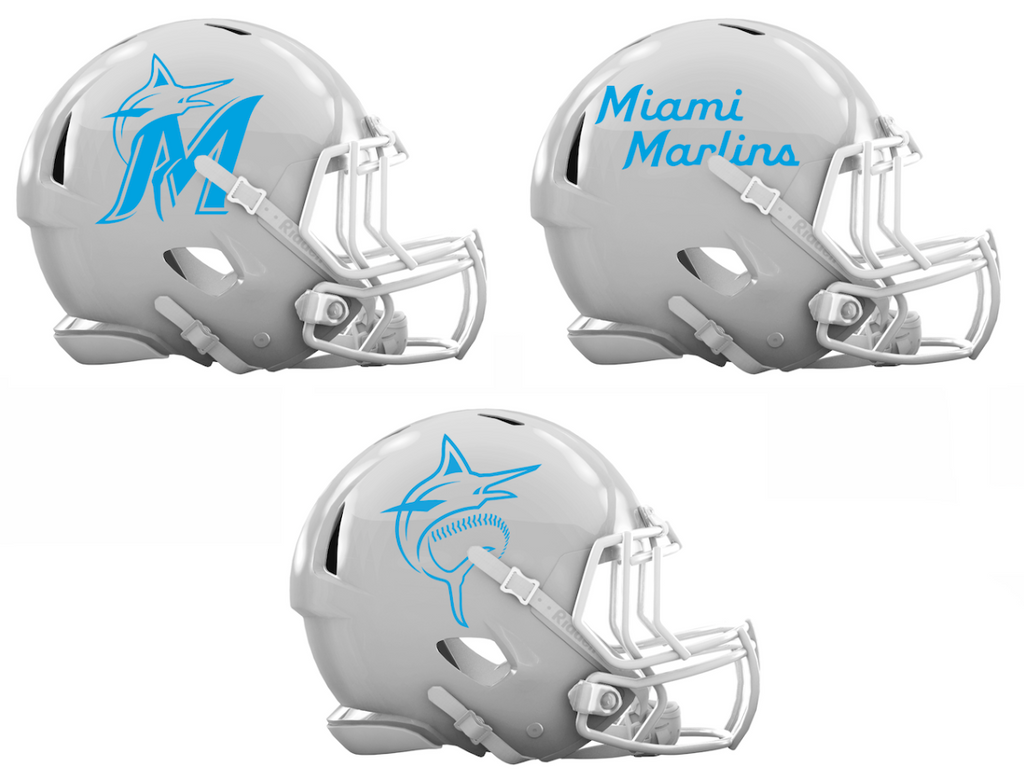 Miami Marlins Custom Concept White Mini Riddell Speed Football Helmet - SportsJewelryProShop