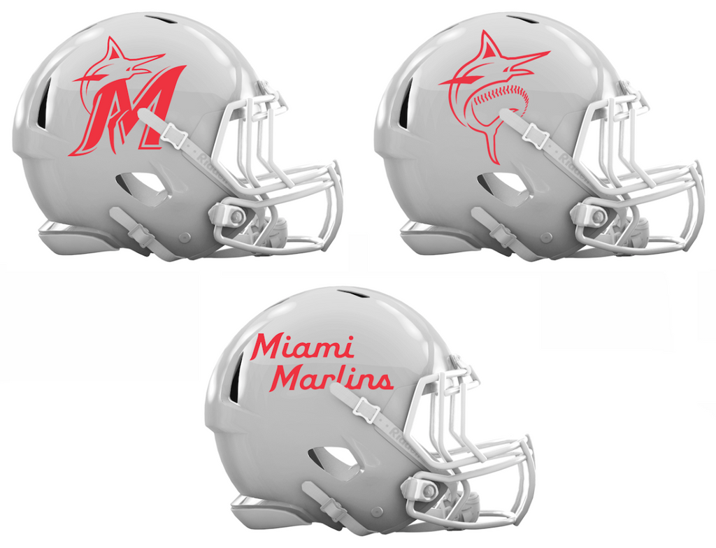 Miami Marlins Custom Concept White Mini Riddell Speed Football Helmet - SportsJewelryProShop