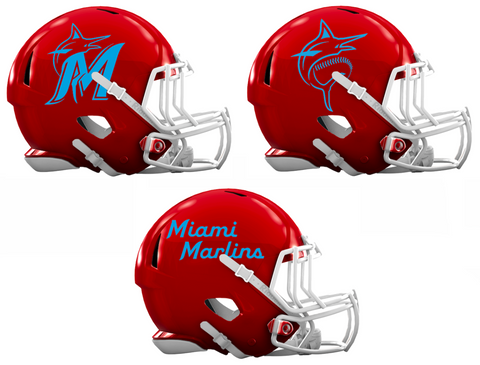 Miami Marlins Custom Concept Red Mini Riddell Speed Football Helmet - SportsJewelryProShop