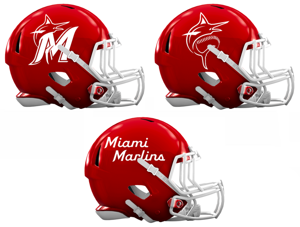 Miami Marlins Custom Concept Red Mini Riddell Speed Football Helmet - SportsJewelryProShop