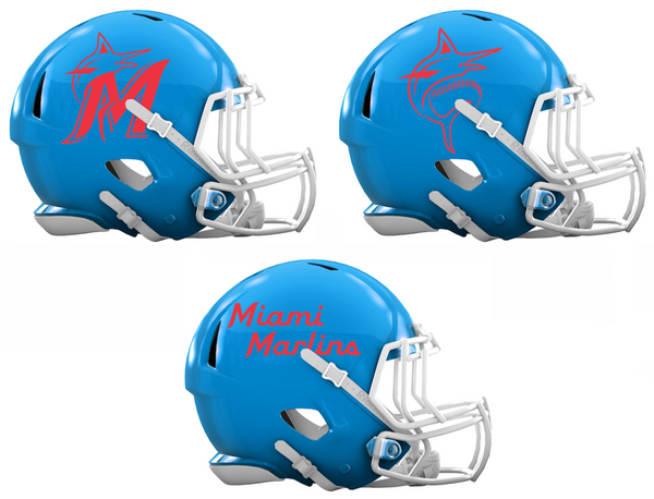 Miami Marlins Custom Concept Light Blue Mini Riddell Speed Football Helmet - SportsJewelryProShop