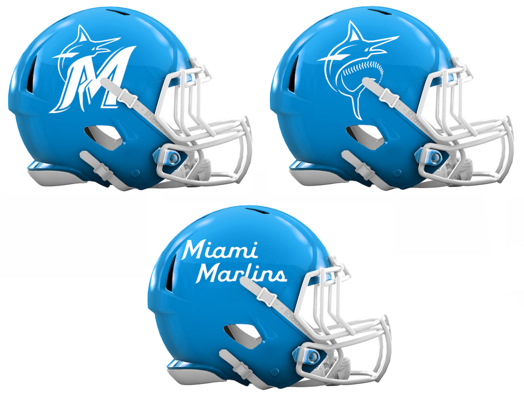 Miami Marlins Custom Concept Light Blue Mini Riddell Speed Football Helmet - SportsJewelryProShop