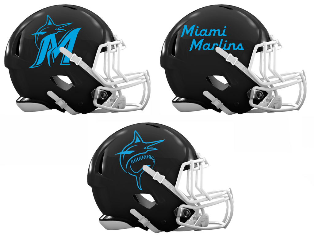 Miami Marlins Custom Concept Black Mini Riddell Speed Football Helmet - SportsJewelryProShop
