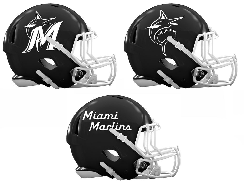 Miami Marlins Custom Concept Black Mini Riddell Speed Football Helmet - SportsJewelryProShop