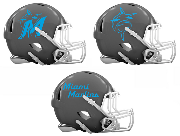 Miami Marlins Custom Concept Gray Mini Riddell Speed Football Helmet - SportsJewelryProShop