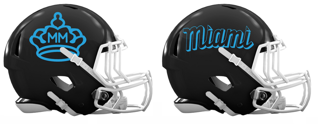 Miami Marlins City Connect Custom Concept Black Mini Riddell Speed Football Helmet - SportsJewelryProShop