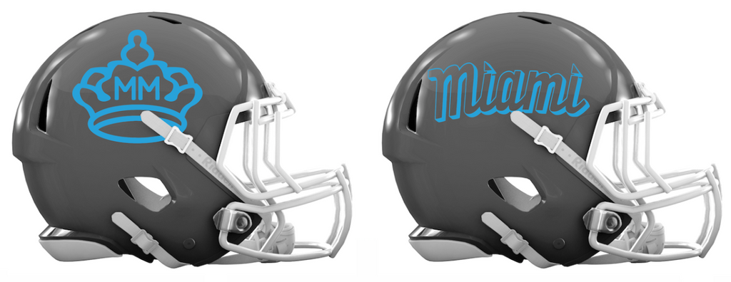 Miami Marlins City Connect Custom Concept Gray Mini Riddell Speed Football Helmet - SportsJewelryProShop