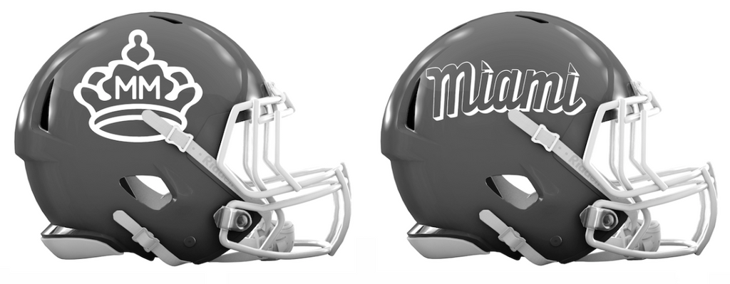 Miami Marlins City Connect Custom Concept Gray Mini Riddell Speed Football Helmet - SportsJewelryProShop