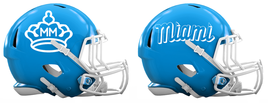 Miami Marlins City Connect Custom Concept Light Blue Mini Riddell Speed Football Helmet - SportsJewelryProShop