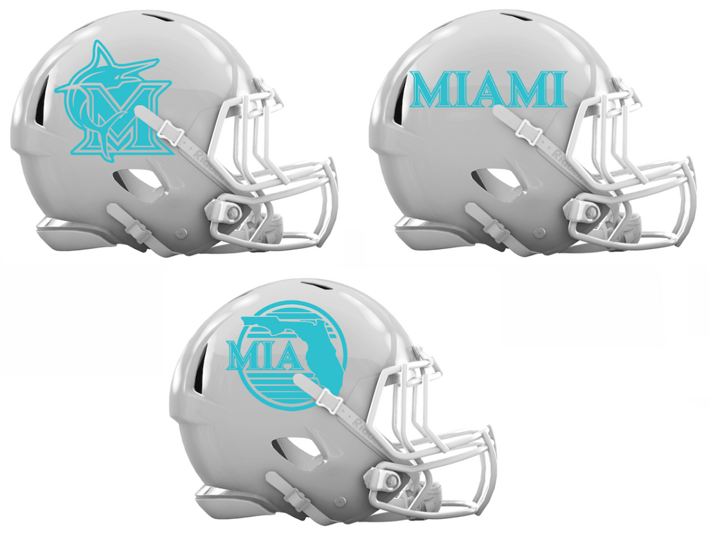 Miami Marlins City Connect Custom Concept White Mini Riddell Speed Football Helmet - SportsJewelryProShop