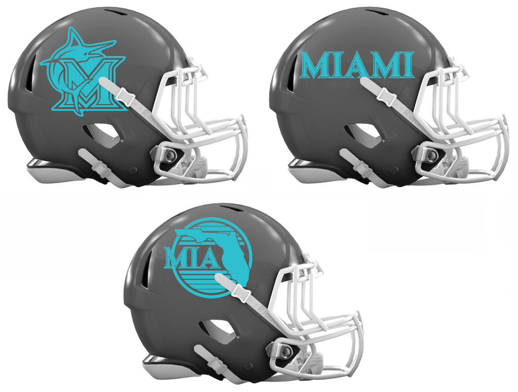 Miami Marlins City Connect Custom Concept Gray Mini Riddell Speed Football Helmet - SportsJewelryProShop
