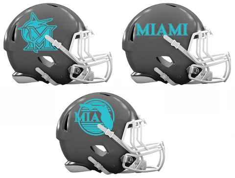 Miami Marlins City Connect Custom Concept Gray Mini Riddell Speed Football Helmet - SportsJewelryProShop
