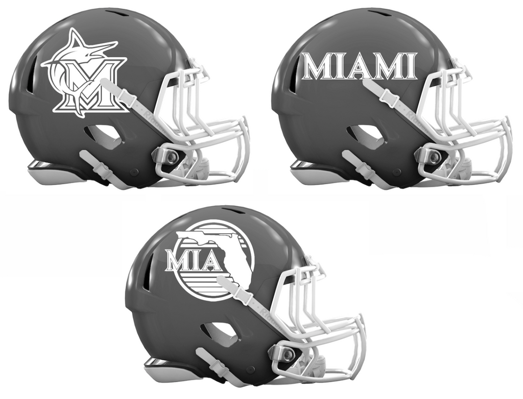 Miami Marlins City Connect Custom Concept Gray Mini Riddell Speed Football Helmet - SportsJewelryProShop