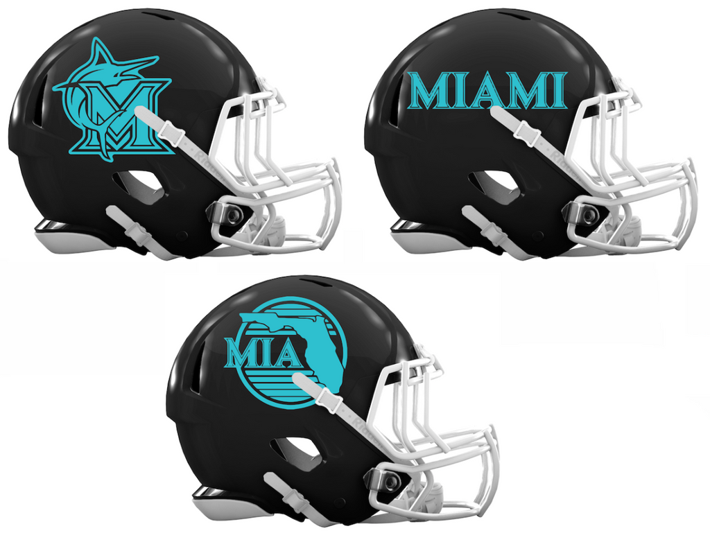 Miami Marlins City Connect Custom Concept Black Mini Riddell Speed Football Helmet - SportsJewelryProShop
