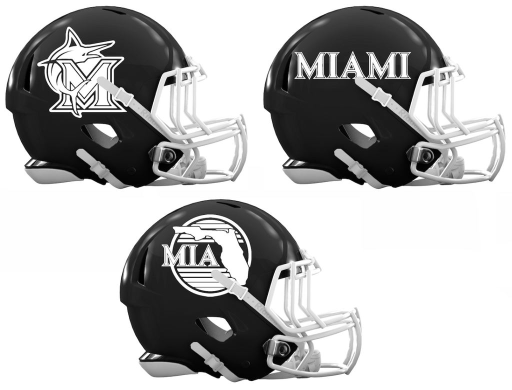 Miami Marlins City Connect Custom Concept Black Mini Riddell Speed Football Helmet - SportsJewelryProShop