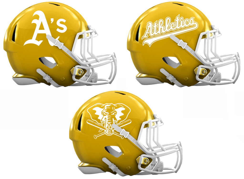 Oakland Athletics Custom Concept Yellow Mini Riddell Speed Football Helmet - SportsJewelryProShop
