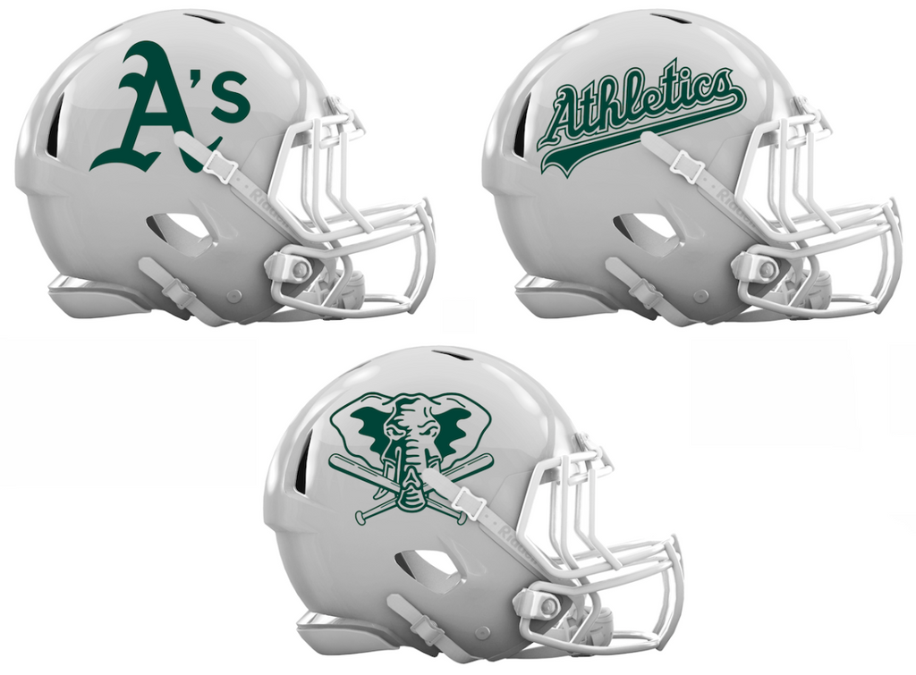 Oakland Athletics Custom Concept White Mini Riddell Speed Football Helmet - SportsJewelryProShop
