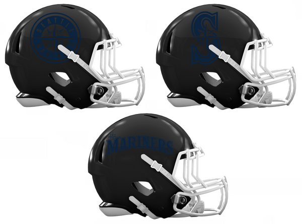 Seattle Mariners Custom Concept Black Mini Riddell Speed Football Helmet - SportsJewelryProShop