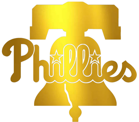 Philadelphia Phillies GOLD CHROME MIRROR Liberty Bell Logo Premium DieCut Vinyl Decal PICK SIZE