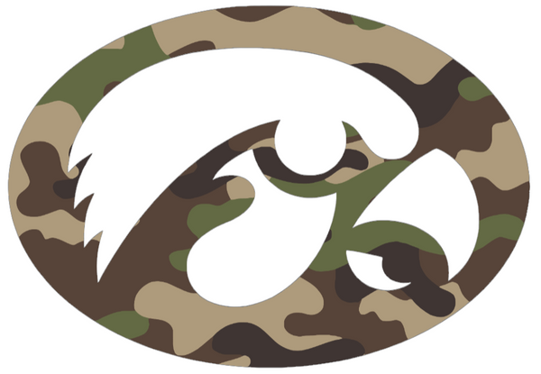 Iowa Hawkeyes Woodland Camo Camouflage Alternate Logo Premium DieCut Vinyl Decal PICK SIZE