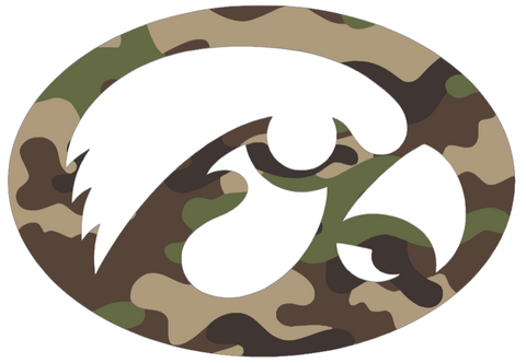 Iowa Hawkeyes Woodland Camo Camouflage Alternate Logo Premium DieCut Vinyl Decal PICK SIZE