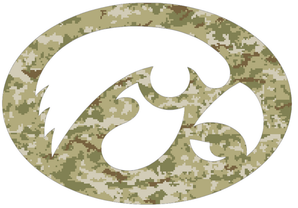 Iowa Hawkeyes Alternate Logo Salute to Service Camouflage Camo Vinyl Decal PICK SIZE