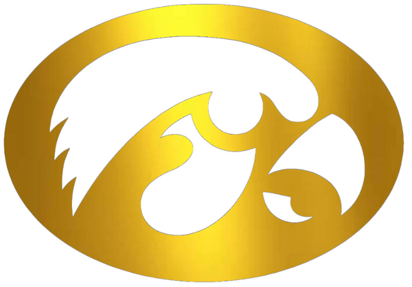 Iowa Hawkeyes GOLD CHROME MIRROR Team Logo Premium DieCut Vinyl Decal PICK SIZE