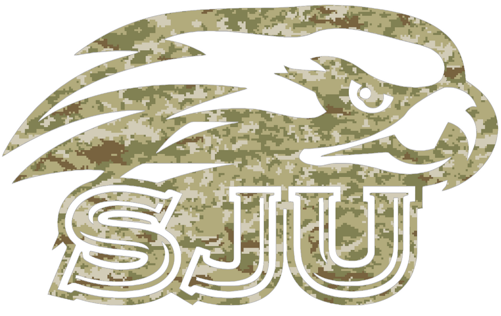 St Joseph Hawks SJU Logo Salute to Service Camouflage Camo Vinyl Decal PICK SIZE