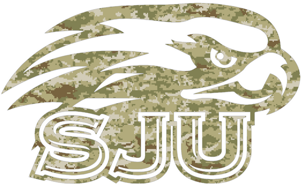 St Joseph Hawks SJU Logo Salute to Service Camouflage Camo Vinyl Decal PICK SIZE