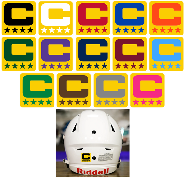 Dual Color Yellow Captain Patch Jersey C Style Football Helmet Decal - Perfect for Adult & Youth Full Size Football Helmets - PICK COLOR