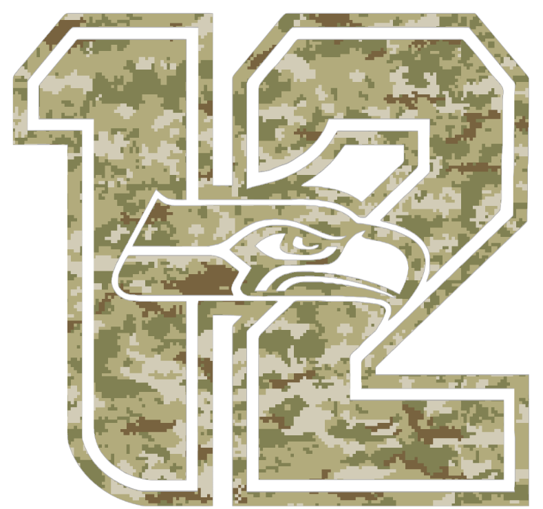 Seattle Seahawks Salute to Service 12th Man Logo Camouflage Camo Vinyl Decal PICK SIZE