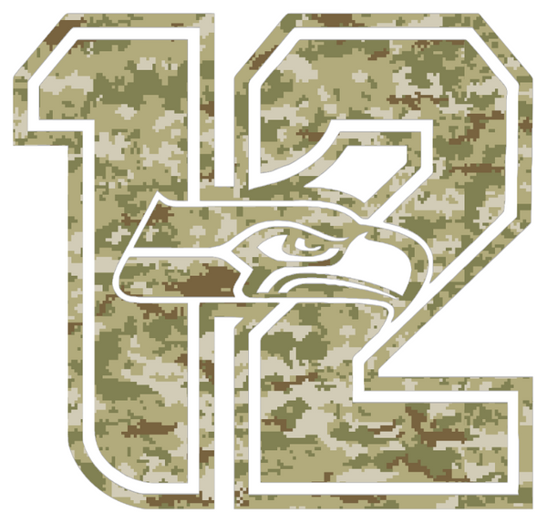 Seattle Seahawks Salute to Service 12th Man Logo Camouflage Camo Vinyl Decal PICK SIZE