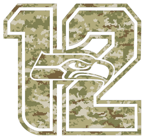 Seattle Seahawks Salute to Service 12th Man Logo Camouflage Camo Vinyl Decal PICK SIZE