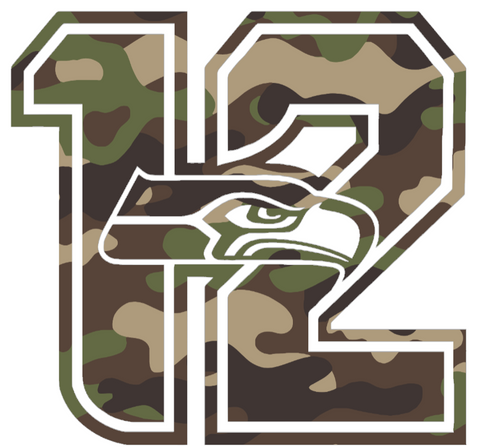 Seattle Seahawks Woodland Camo Camouflage 12th Man Logo Premium DieCut Vinyl Decal PICK SIZE
