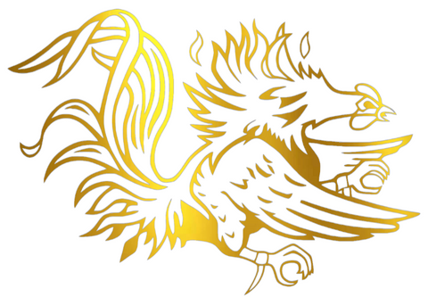 South Carolina Gamecocks GOLD CHROME MIRROR Mascot Logo Premium DieCut Vinyl Decal PICK SIZE