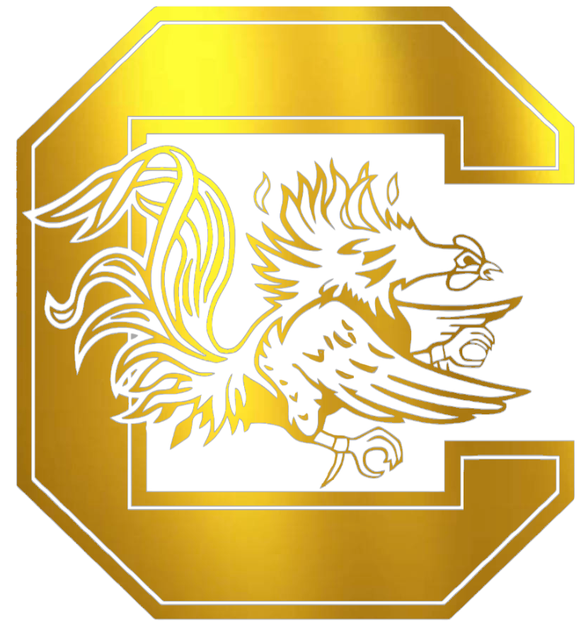 South Carolina Gamecocks GOLD CHROME MIRROR Team Logo Premium DieCut Vinyl Decal PICK SIZE