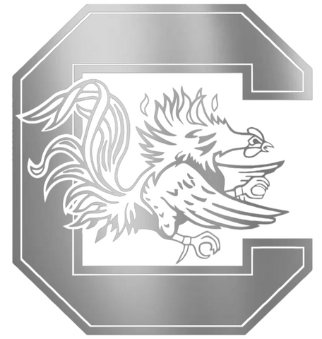 South Carolina Gamecocks SILVER CHROME MIRROR Team Logo Premium DieCut Vinyl Decal PICK SIZE
