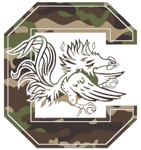 South Carolina Gamecocks Woodland Camo Camouflage Team Logo Premium DieCut Vinyl Decal PICK SIZE