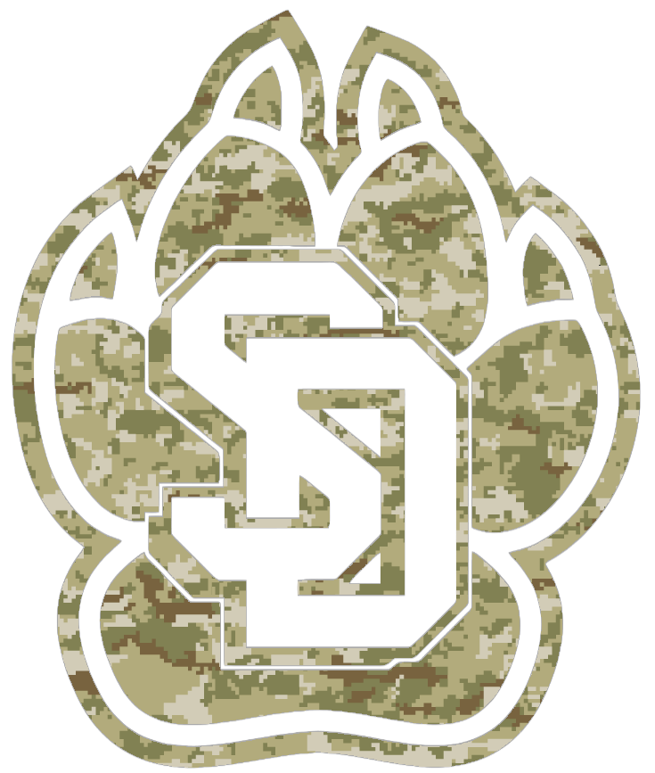 South Dakota Coyotes Team Logo Salute to Service Camouflage Camo Vinyl Decal PICK SIZE