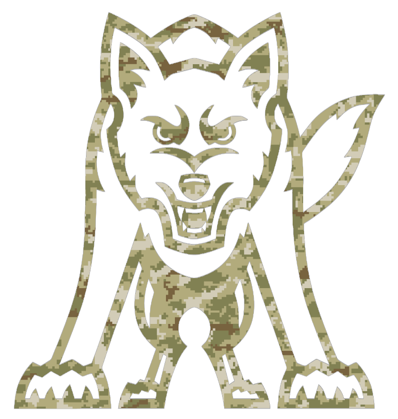 South Dakota Coyotes Retro Throwback Logo Salute to Service Camouflage Camo Vinyl Decal PICK SIZE