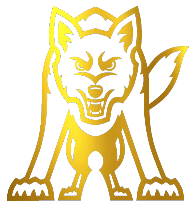 South Dakota Coyotes GOLD CHROME MIRROR Retro Throwback Logo Premium DieCut Vinyl Decal PICK SIZE