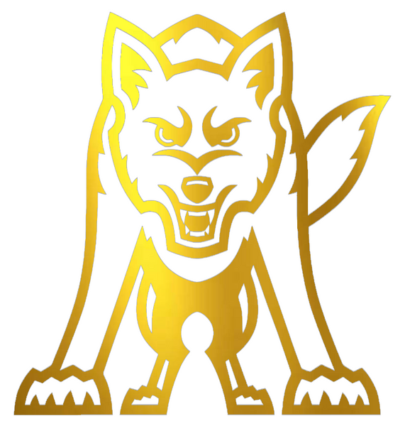 South Dakota Coyotes GOLD CHROME MIRROR Retro Throwback Logo Premium DieCut Vinyl Decal PICK SIZE