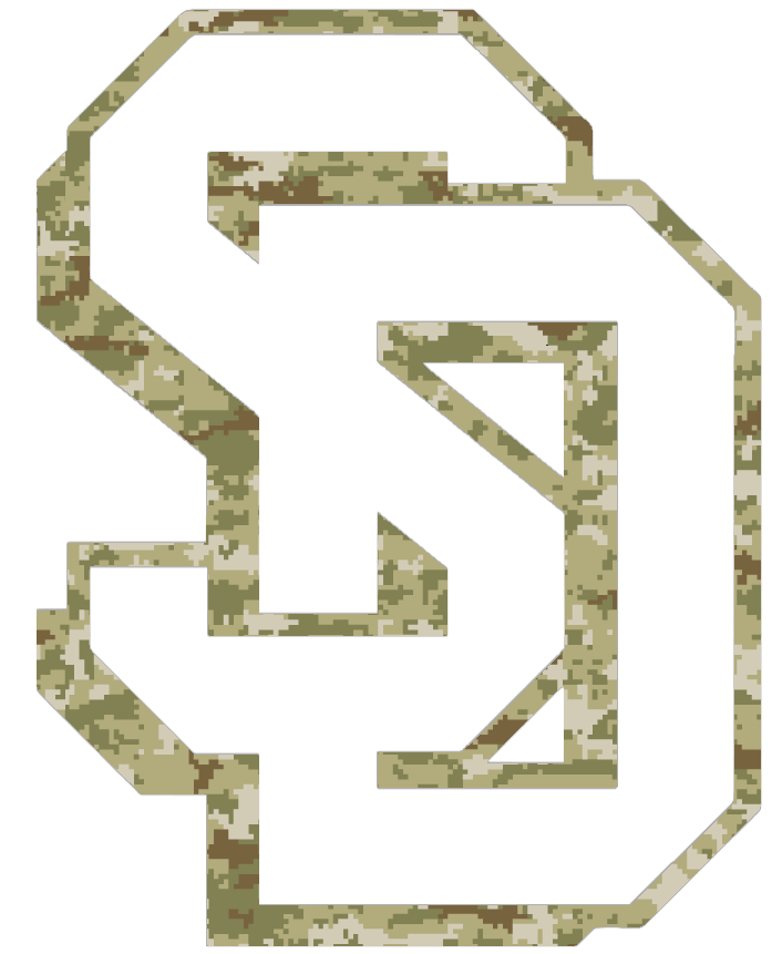 South Dakota Coyotes SD Logo Salute to Service Camouflage Camo Vinyl Decal PICK SIZE