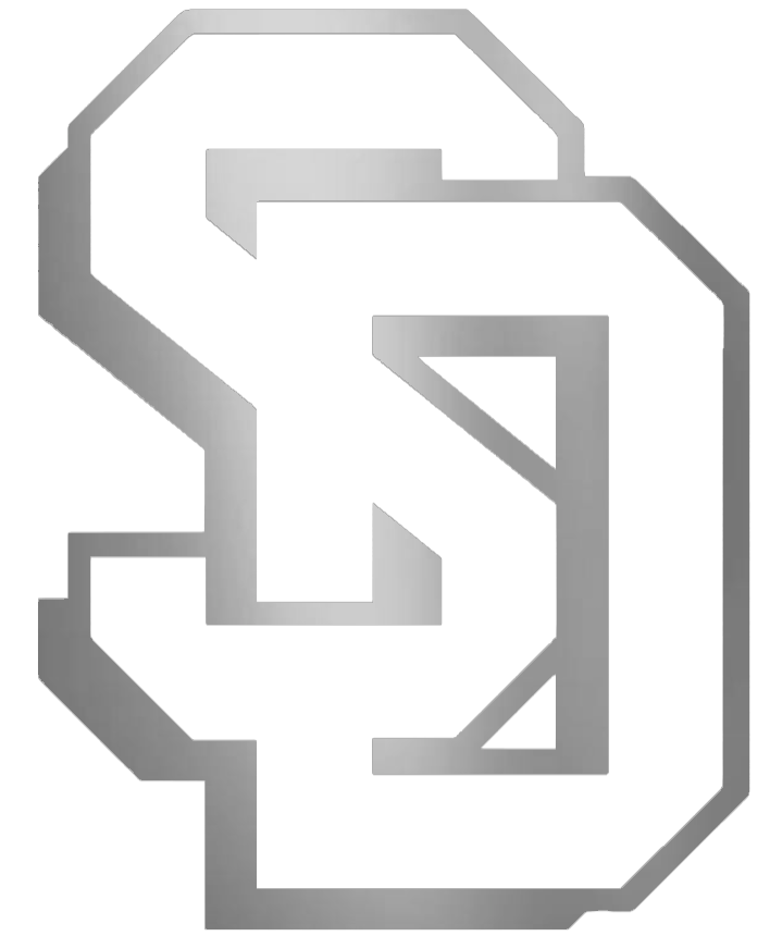 South Dakota Coyotes SILVER CHROME MIRROR SD Logo Premium DieCut Vinyl Decal PICK SIZE