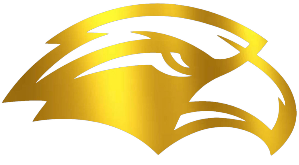 Southern Miss Golden Eagles GOLD CHROME MIRROR Team Logo Premium DieCut Vinyl Decal PICK SIZE