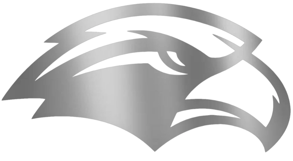 Southern Miss Golden Eagles SILVER CHROME MIRROR Team Logo Premium DieCut Vinyl Decal PICK SIZE