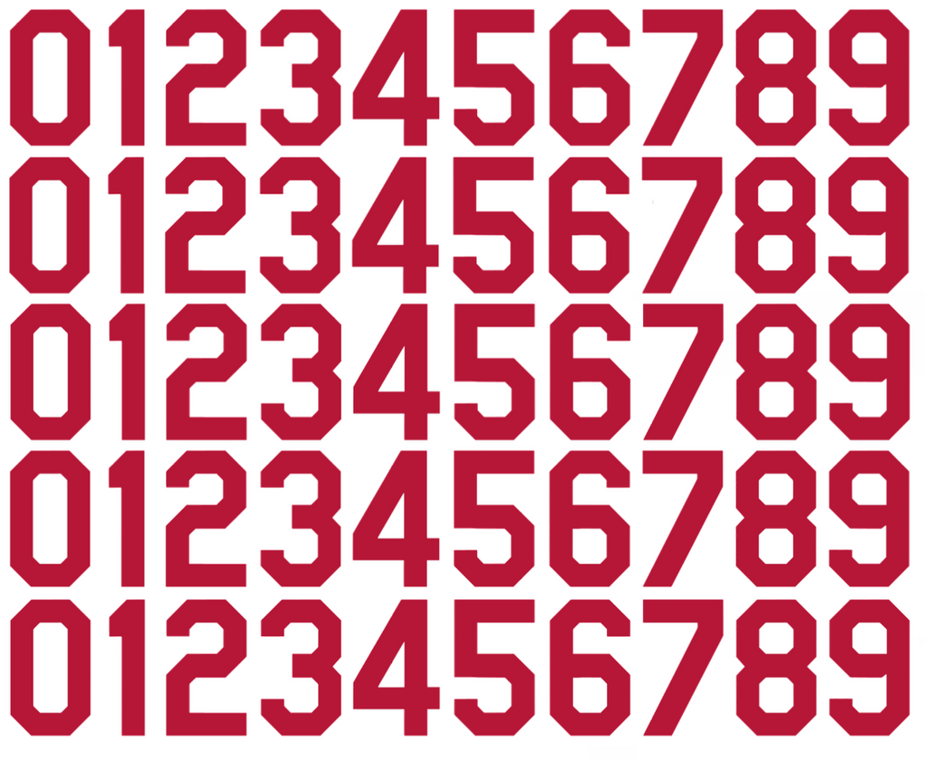 St Louis Cardinals Baseball Helmet Jersey Style Vinyl Number Decal Sheet Set of 50 #0-9 - Pick Color & Size