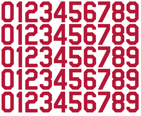 St Louis Cardinals Baseball Helmet Jersey Style Vinyl Number Decal Sheet Set of 50 #0-9 - Pick Color & Size